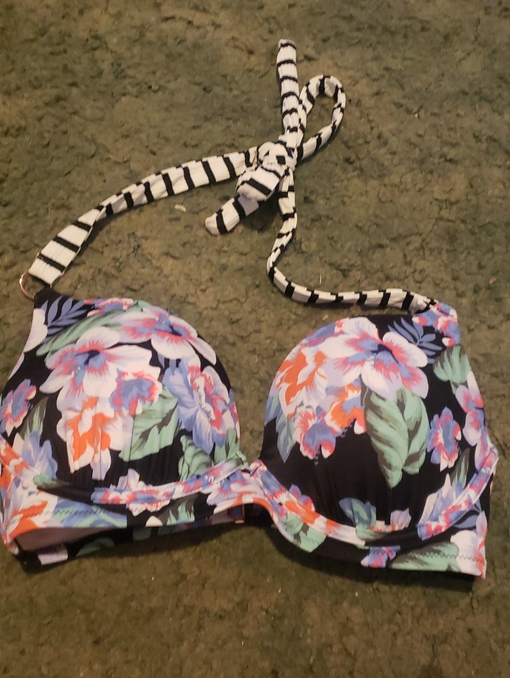 Floral Halter Push-Up Bikini Top - Black Multi